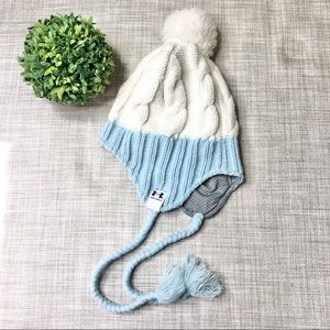 Under Armour over ear cable knit pompom hat, moisture wicking lining